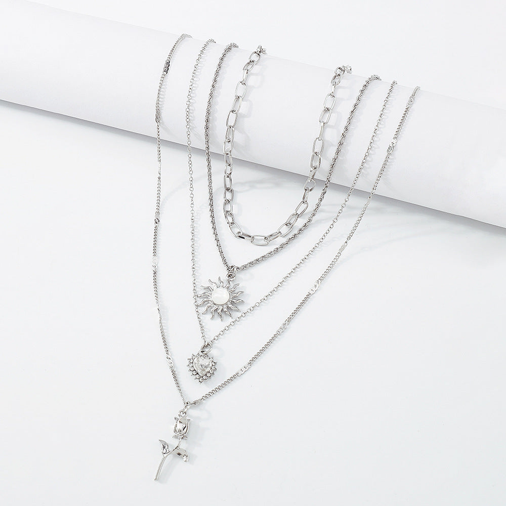 Wholesale Vintage Sun Heart Diamond Flower Necklace